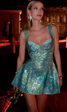 Shiny A Line Spaghetti Straps Satin Sequin Short Homecoming Dress 19th Birthday Outfits HZ1024