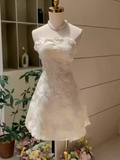 Simple A line Short Birthday Dress Lace White Homecoming Dresses HZ1024