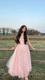 Sweet A Line Spaghetti Straps Tulle Long Prom Dresses Formal Dress HZ1024