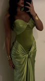 Chic Mermaid Sweetheart Satin Pleated Long Prom Dresses Formal Dress HZ1024