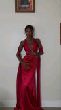 Chic Mermaid Halter Satin Long Prom Dresses Formal Dress HZ1024