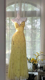 Gorgeous Mermaid Sapghetti Straps Yellow Satin Chiffon Beads Long Prom Dresses Formal Dress HZ1024