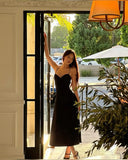 Elegant A Line Halter Black Satin Long Prom Dresses Formal Dress HZ1024