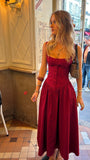 Simple A Line Spaghetti Straps Burgundy Satin Long Prom Dresses Formal Dress HZ1024