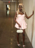 Pretty Pink A Line Spaghetti Straps Satin Back With Bow Short Homecoming Dress 21th Birthday Outfits HZ1024