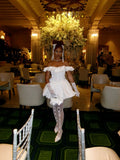 Elegant A Line Off The Shoulder White Satin Short Homecoming Dress 16th Birthday Outfits HZ1024