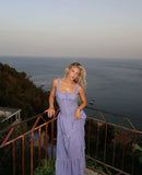 Unique A Line Square Satin Long Prom Dresses Formal Dress HZ1024