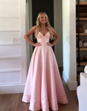 Classic A Line Spaghetti Straps Pastel Yellow Satin Long Prom Dresses Formal Dress HZ1024