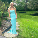 Charming Mermaid Spaghetti Straps Satin Long Prom Dresses Formal Dress HZ1024