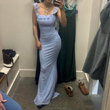 Elegant Mermaid Square Lavender Satin Pleated Ruffles Long Prom Dresses Formal Dress HZ1024