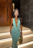 Stunning Mermaid Halter Satin Sequin Backless Long Prom Dresses Formal Dress HZ1024
