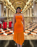 Orange Mermaid Halter Chiffon Long Prom Dresses Formal Dress HZ1024