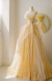 Fairy A Line Strapless Tulle Lace Long Prom Dresses Formal Dress HZ1024