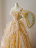 Fairy A Line Strapless Tulle Lace Long Prom Dresses Formal Dress HZ1024