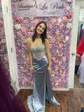 Pretty Mermaid Strapless Satin Beads Pleated Slit Long Prom Dresses Formal Dress HZ1024