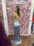 Pretty Mermaid Strapless Satin Beads Pleated Slit Long Prom Dresses Formal Dress HZ1024