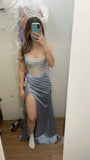 Pretty Mermaid Strapless Satin Beads Pleated Slit Long Prom Dresses Formal Dress HZ1024