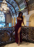 Halter Mermaid Satin Pleated Slit Long Prom Dresses Formal Dress HZ1024