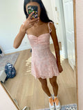 Lovely A Line Spaghetti Straps Lace Short Homecoming Dress 17th Birthday Outfits HZ1024
