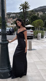 Elegant Mermaid Off The Shoulder Black Satin Long Prom Dresses Formal Dress HZ1024
