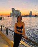 Chic Mermaid Black Spaghetti Straps Satin Long Prom Dresses Formal Dress HZ1024