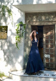 Chic A Line Halter Satin With Bow Long Prom Dresses Formal Dress HZ1024