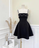Cute A Line Spaghetti Straps Black Satin Beads Short Homecoming Dress 17th Birthday Outfits HZ1024
