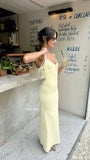 Gentle Mermaid Pastel Yellow Spaghetti Straps Satin Long Prom Dresses Formal Dress HZ1024