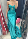 Sexy Mermaid Sweetheart Satin Pleated Long Prom Dresses Formal Dress HZ1024