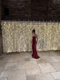 Burgundy Mermaid Strapless Satin Long Prom Dresses Formal Dress HZ1024
