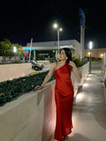 Unique Mermaid One Shoulder Satin Long Prom Dresses Formal Dress HZ1024
