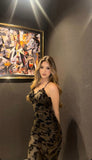 Chic Mermaid Halter Satin Lace Long Prom Dresses Formal Dress HZ1024