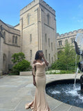 Modest Mermaid Off The Shoulder Satin Long Prom Dresses Formal Dress HZ1024