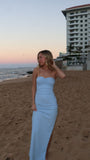 Sexy Mermaid Strapless Pale Blue Satin Slit Long Prom Dresses Formal Dress HZ1024
