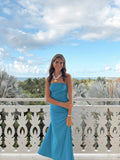 Simple Mermaid Strapless Satin Pleated Long Prom Dresses Formal Dress HZ1024