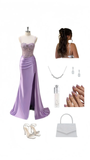 Fairy Mermaid Spaghetti Straps Lilac Pleated Satin Applique Slit Long Prom Dresses Formal Dress HZ1024