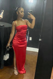 Chic Mermaid Spaghetti Straps Satin Slit Long Prom Dresses Formal Dress HZ1024
