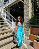 Unique Classy Mermaid Spaghetti Straps Satin Long Prom Dresses Formal Dress HZ1024