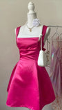 Chic Hot Pink A Line Square Satin Short Homecoming Dress 18th Birthday Outfits HZ1024