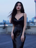 Sexy Mermaid Sequin Black Prom Dresses HZ1024