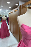 Pretty A Line Strapless Satin Long Prom Dresses Formal Dress HZ1024
