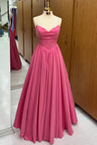 Pretty A Line Strapless Satin Long Prom Dresses Formal Dress HZ1024