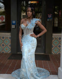 Gorgeous Mermaid One Shoulder Tulle Sequin Beads Long Prom Dresses Formal Dress HZ1024