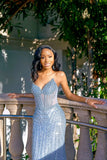Glamorous Mermaid Strapless Tulle Sequin Beads Long Prom Dresses Formal Dress HZ1024