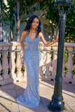 Glamorous Mermaid Strapless Tulle Sequin Beads Long Prom Dresses Formal Dress HZ1024