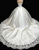 Dreamy Ball Gown Strapless Satin Lace Long Wedding Dresses HZ1024
