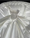 Dreamy Ball Gown Strapless Satin Lace Long Wedding Dresses HZ1024