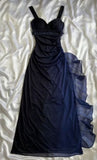 Shiny A Line Sweetheart Neck Ombre Navy Chiffon Sequin Long Prom Dresses Formal Dress HZ1024