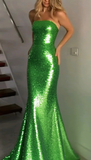 Sparkles Mermaid Strapless SequinLong Prom Dresses Formal Dress HZ1024