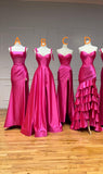 Classy Hot Pink Satin Long Prom Dress, Bridesmaid Dress HZ1024